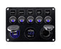 5 Gang On-Off Blue LED Toggle Switch Panel with Voltmeter & Dual USB for Car, Boat, Marine