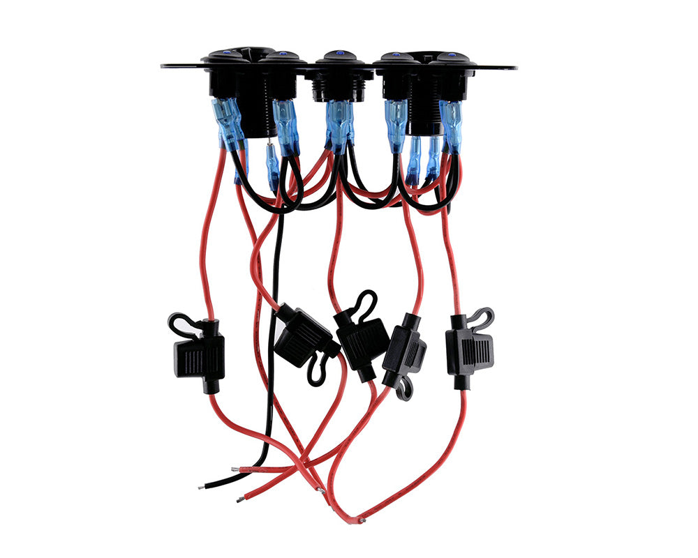 5 Gang On-Off Blue LED Toggle Switch Panel with Voltmeter & Dual USB for Car, Boat, Marine