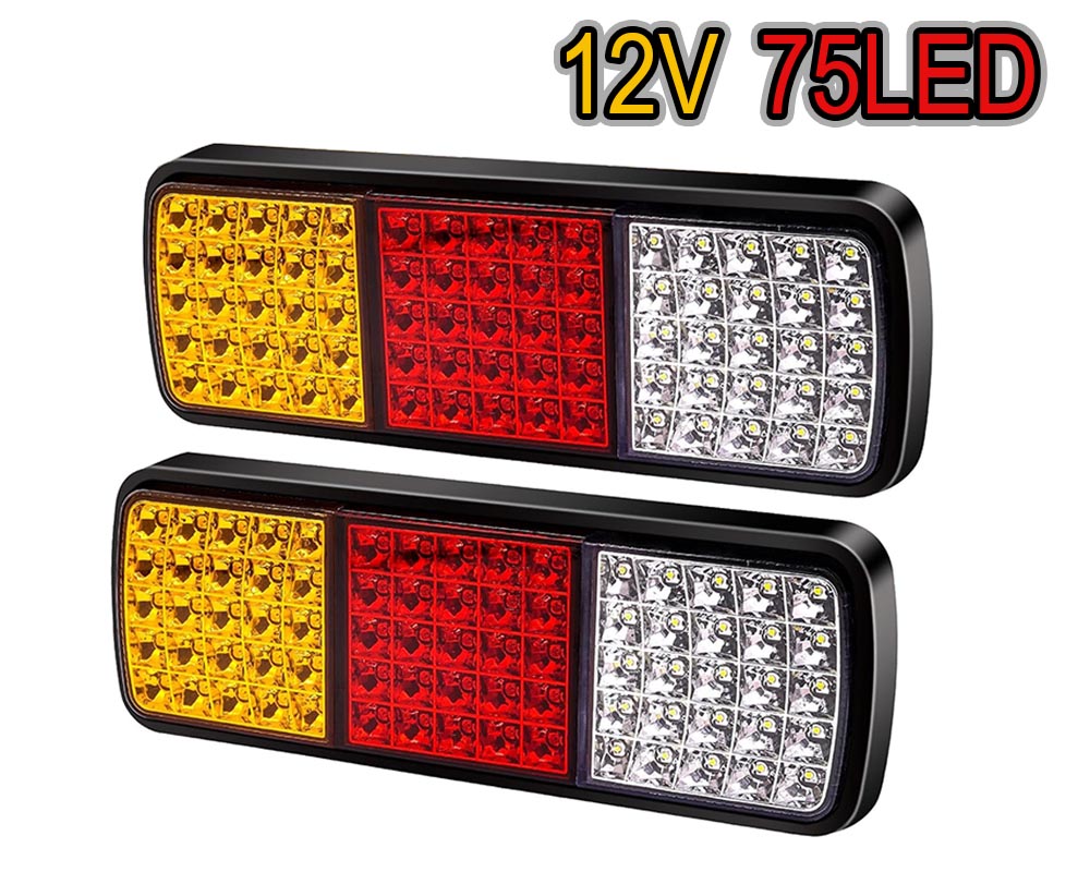 12V LED Rear Tail Stop Light Indicator Lamp, 75 LED Truck Trailer Rear Lights, Turn Signal Brake Reverse Running Taillight for Truck, Boat, Trailer, Pickup, RV, Camper, UTV, UTE, Vans (2PCS)