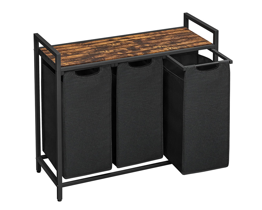 Laundry Hamper Basket With 3 Sorter - Brown