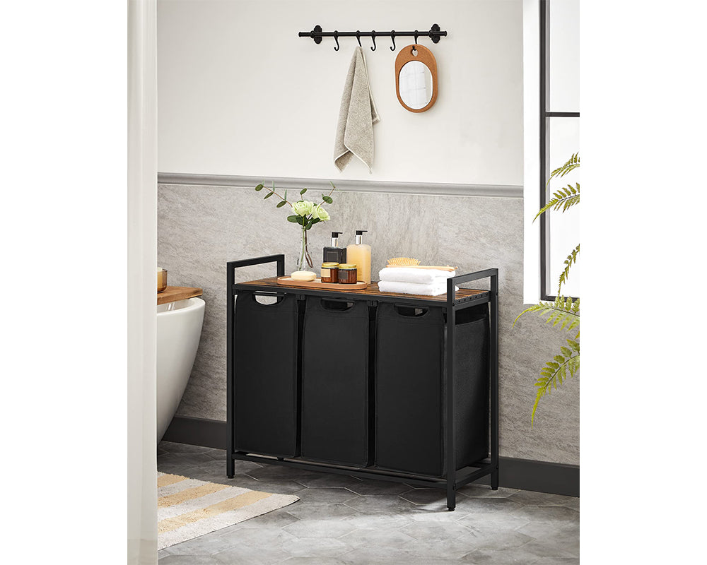 Laundry Hamper Basket With 3 Sorter - Brown