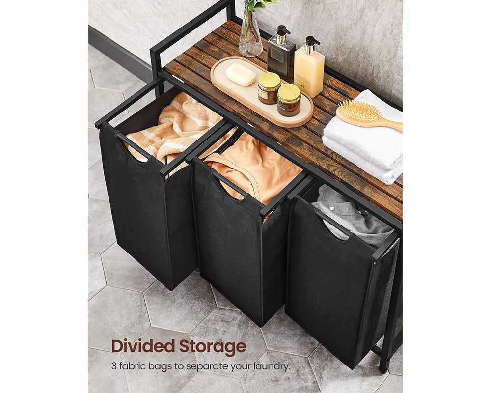 Laundry Hamper Basket With 3 Sorter - Brown