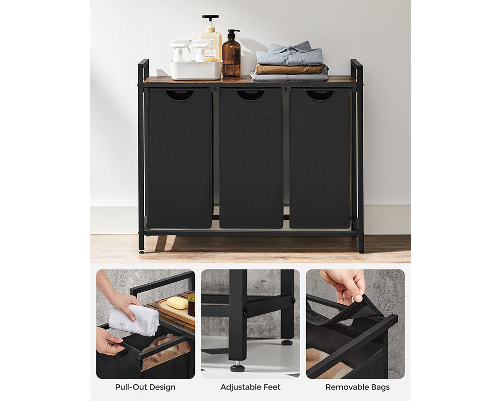 Laundry Hamper Basket With 3 Sorter - Brown