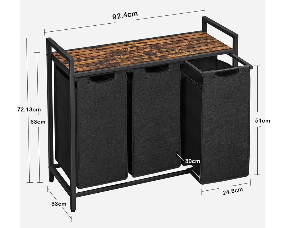 Laundry Hamper Basket With 3 Sorter - Brown