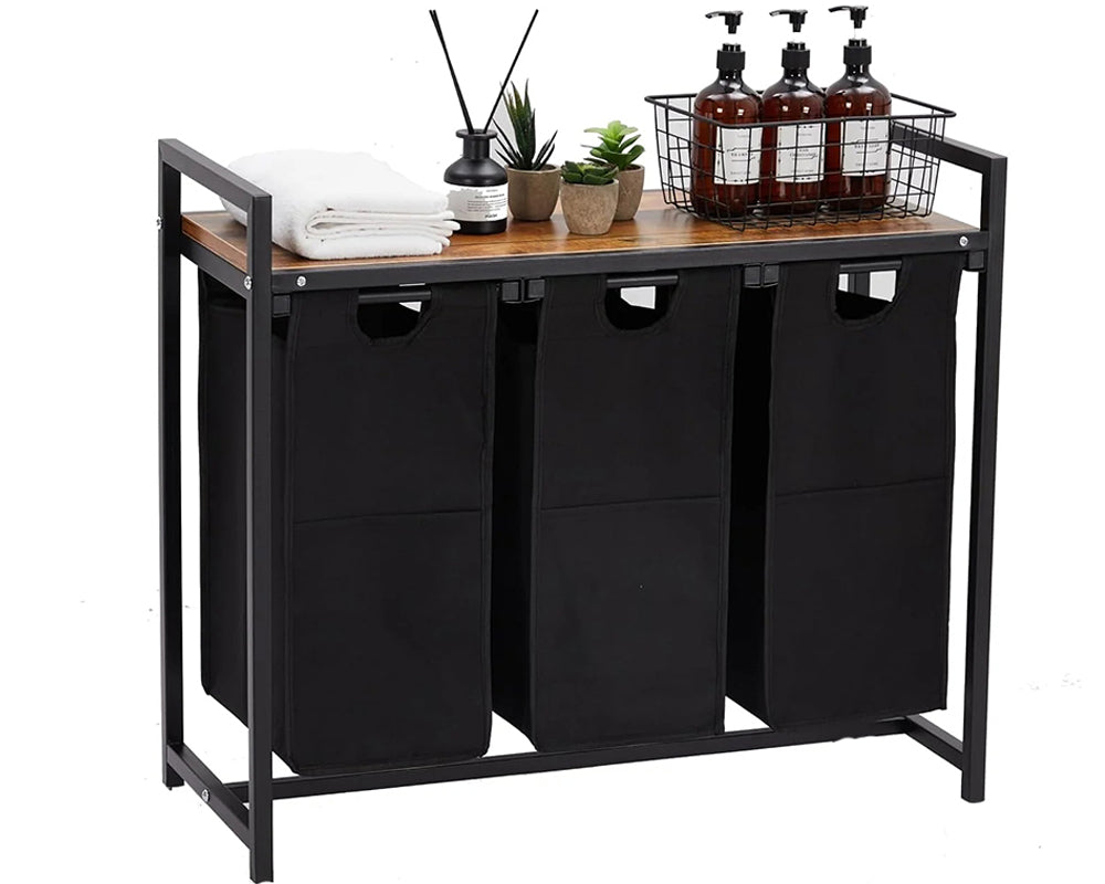 Laundry Hamper Basket With 3 Sorter - Brown