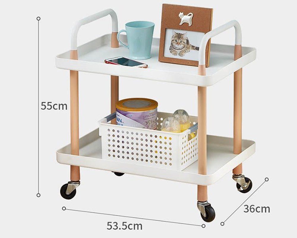 2 Tiers Utility Rolling Cart Multi-Function Storage Rack -White