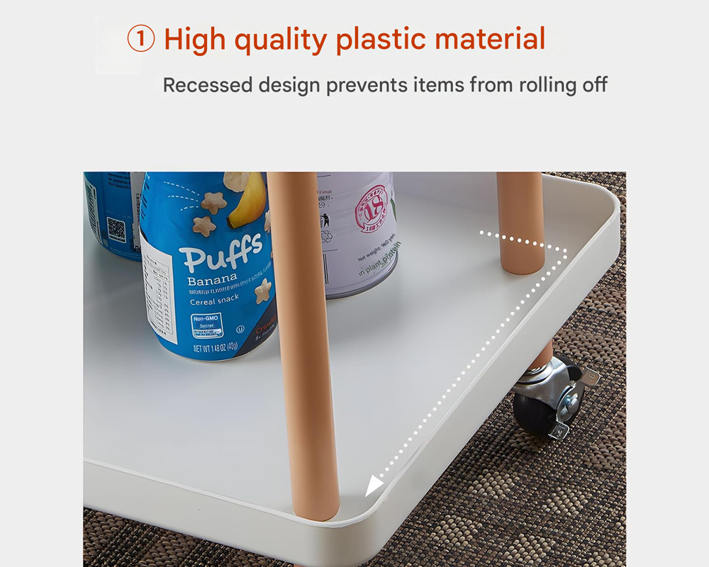 2 Tiers Utility Rolling Cart Multi-Function Storage Rack -White