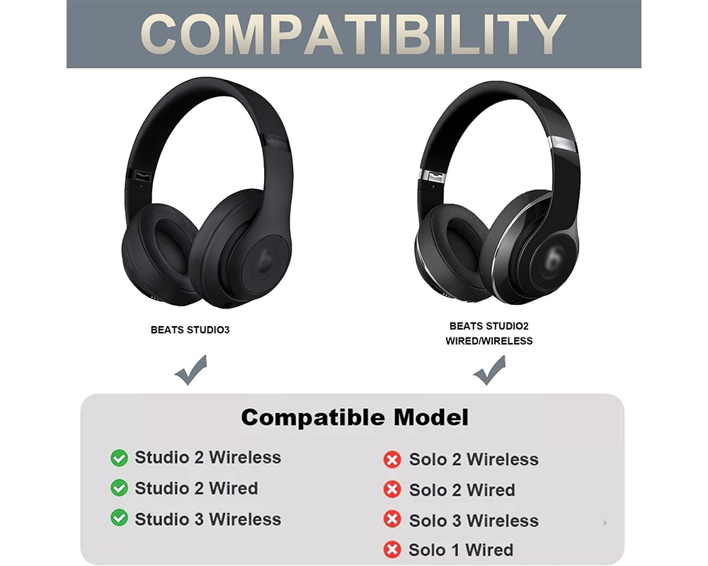 Black Replacement Ear Pads Cushions For Beats Studio 2.0/3.0 Wired/Wireless Headphones