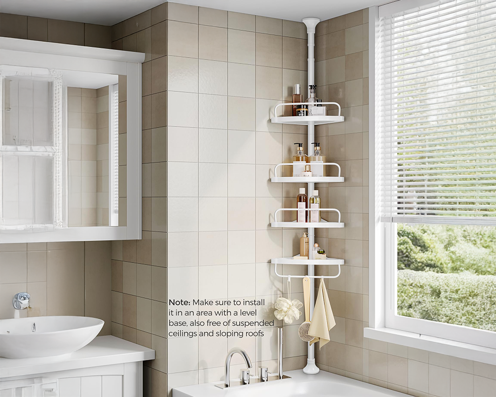 Bathroom Caddy Corner Shelf – 4-Tier Adjustable Shower Organizer