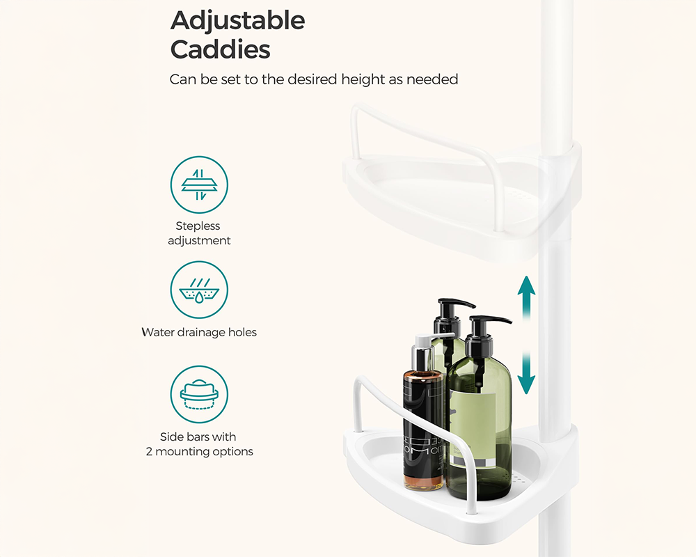 Bathroom Caddy Corner Shelf – 4-Tier Adjustable Shower Organizer