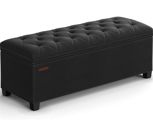 2 in 1 Storage Ottoman Bench Seat - Ink Black