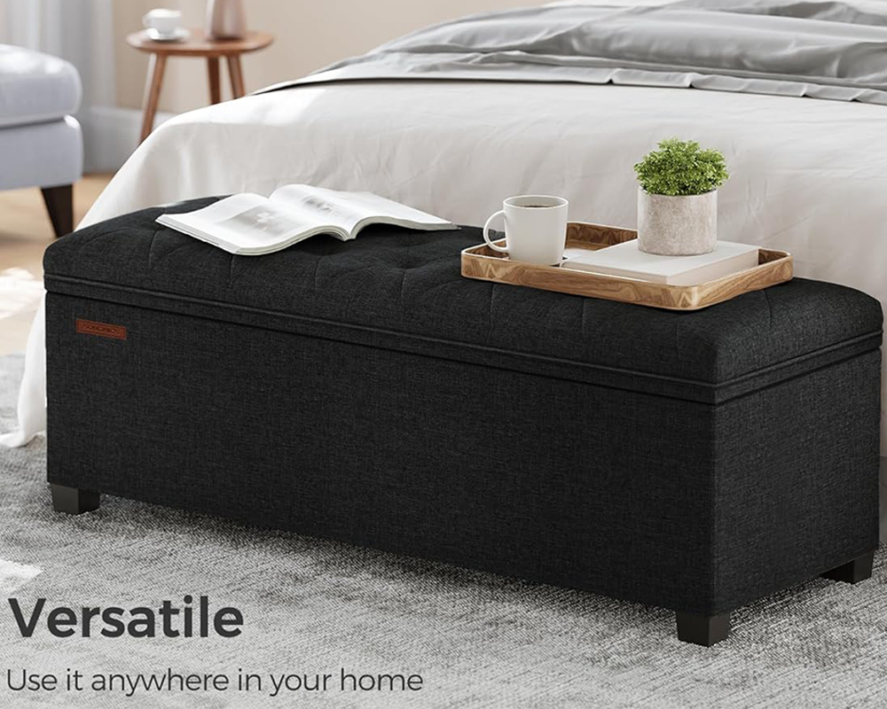 2 in 1 Storage Ottoman Bench Seat - Ink Black