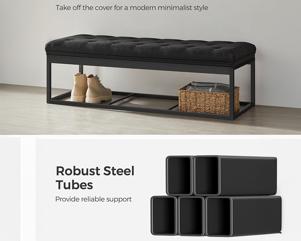 2 in 1 Storage Ottoman Bench Seat - Ink Black