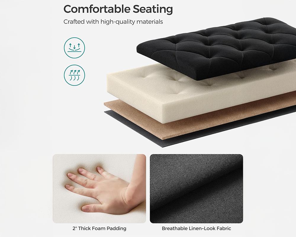 2 in 1 Storage Ottoman Bench Seat - Ink Black