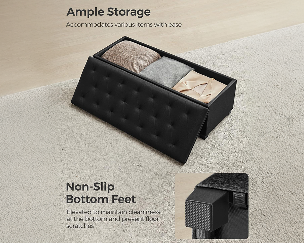 2 in 1 Storage Ottoman Bench Seat - Ink Black