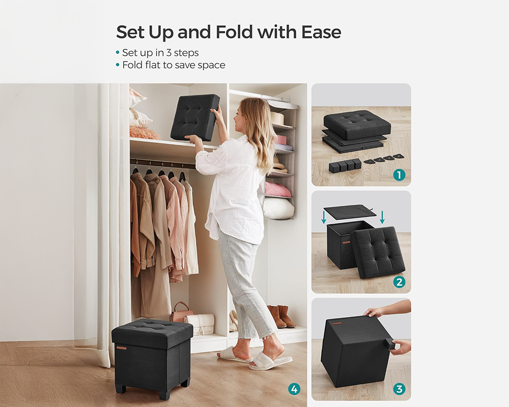 VASAGLE Storage Ottoman - Small Ottoman Foot Rest with Legs