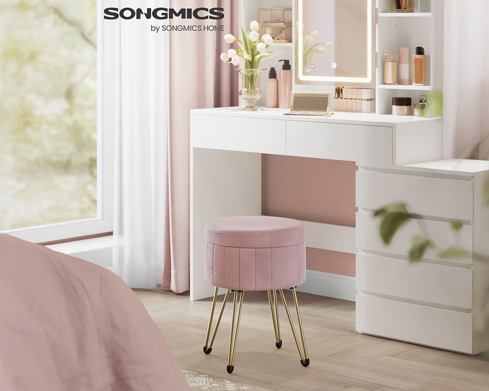 Ottoman Storage Foot Stool Vanity Stool – Small Ottoman with Hidden Storage