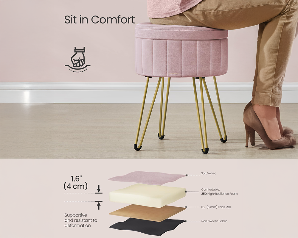 Ottoman Storage Foot Stool Vanity Stool – Small Ottoman with Hidden Storage