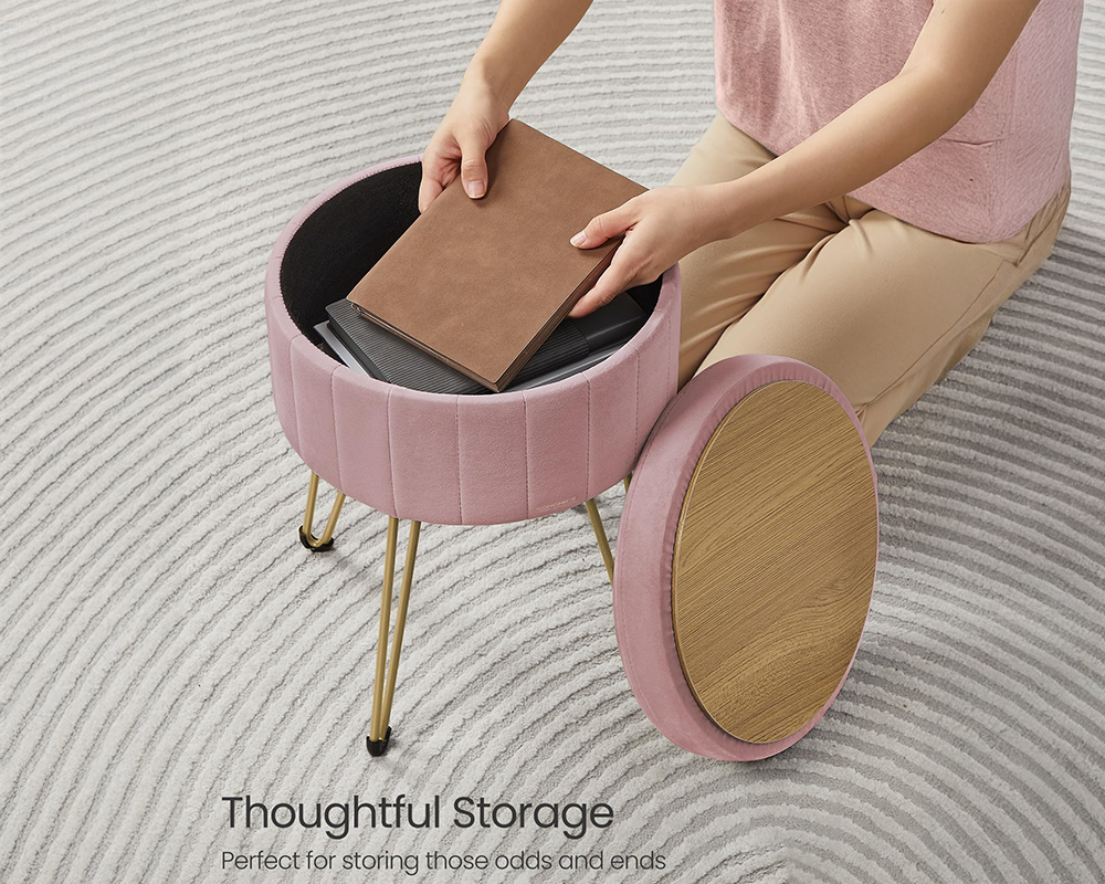 Ottoman Storage Foot Stool Vanity Stool – Small Ottoman with Hidden Storage