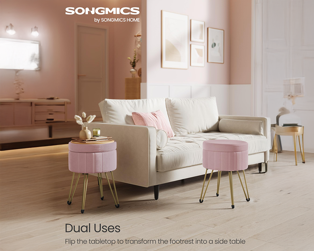 Ottoman Storage Foot Stool Vanity Stool – Small Ottoman with Hidden Storage