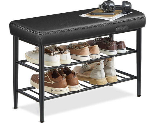 Shoe Storage Bench – Faux Leather Entryway Storage Bench