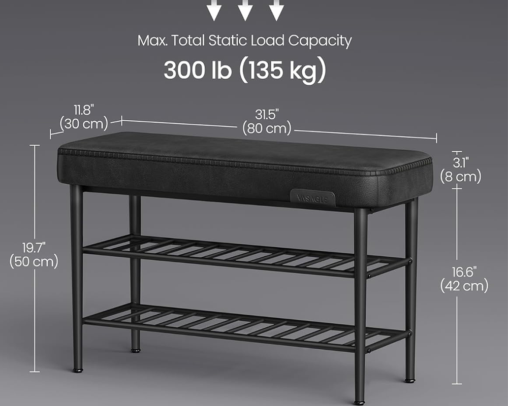 Shoe Storage Bench – Faux Leather Entryway Storage Bench
