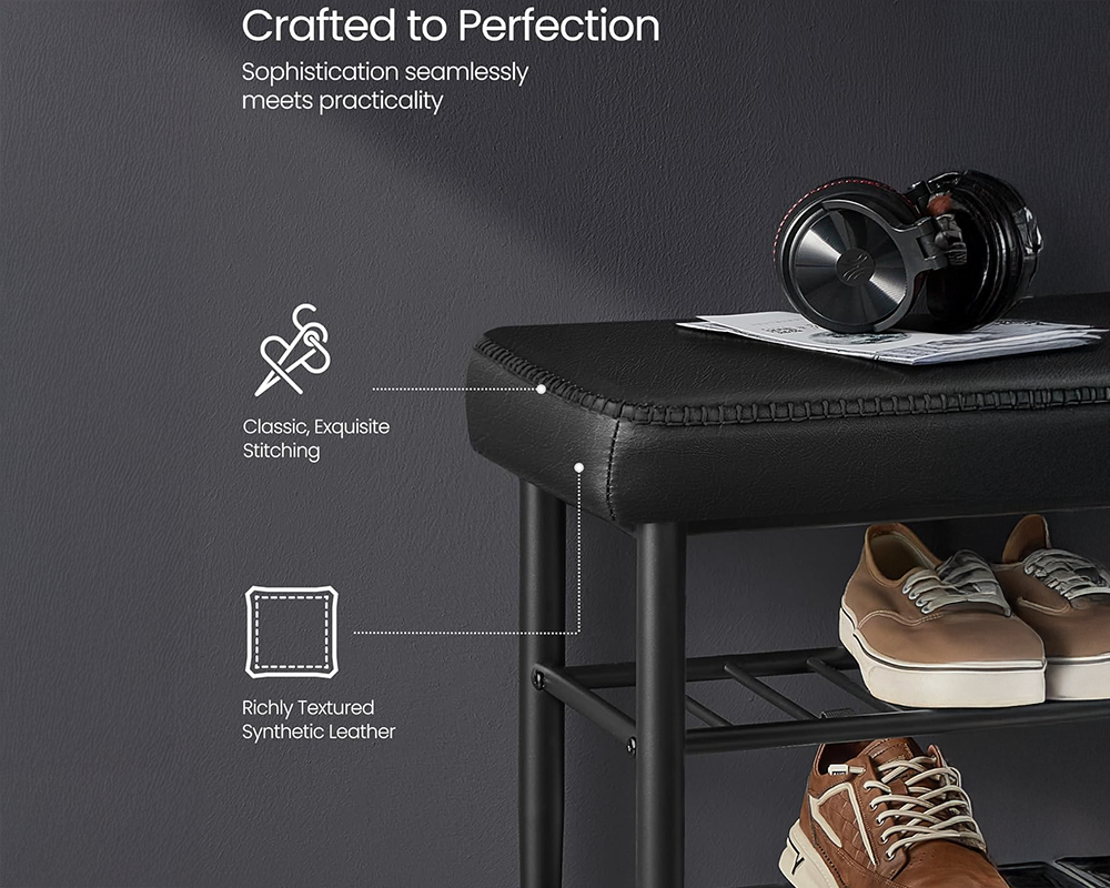 Shoe Storage Bench – Faux Leather Entryway Storage Bench