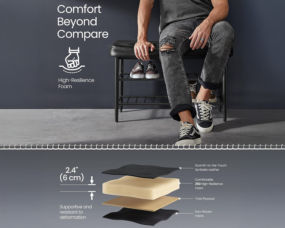 Shoe Storage Bench – Faux Leather Entryway Storage Bench