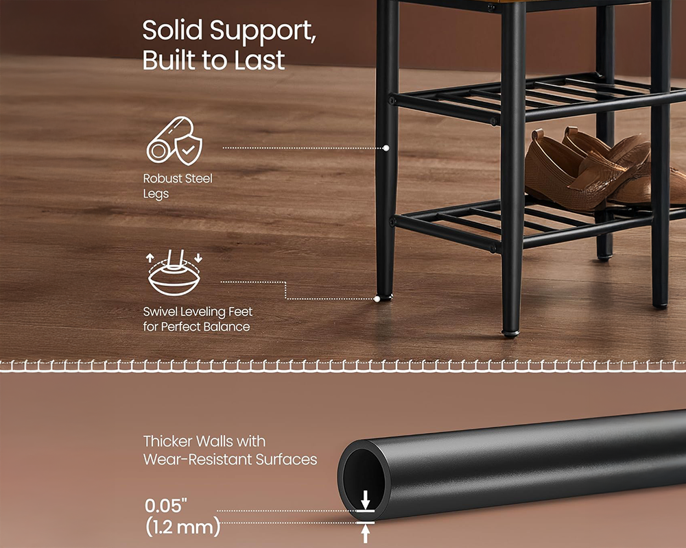 VASAGLE Caramel Brown Shoe Bench – 3-Tier Storage Rack