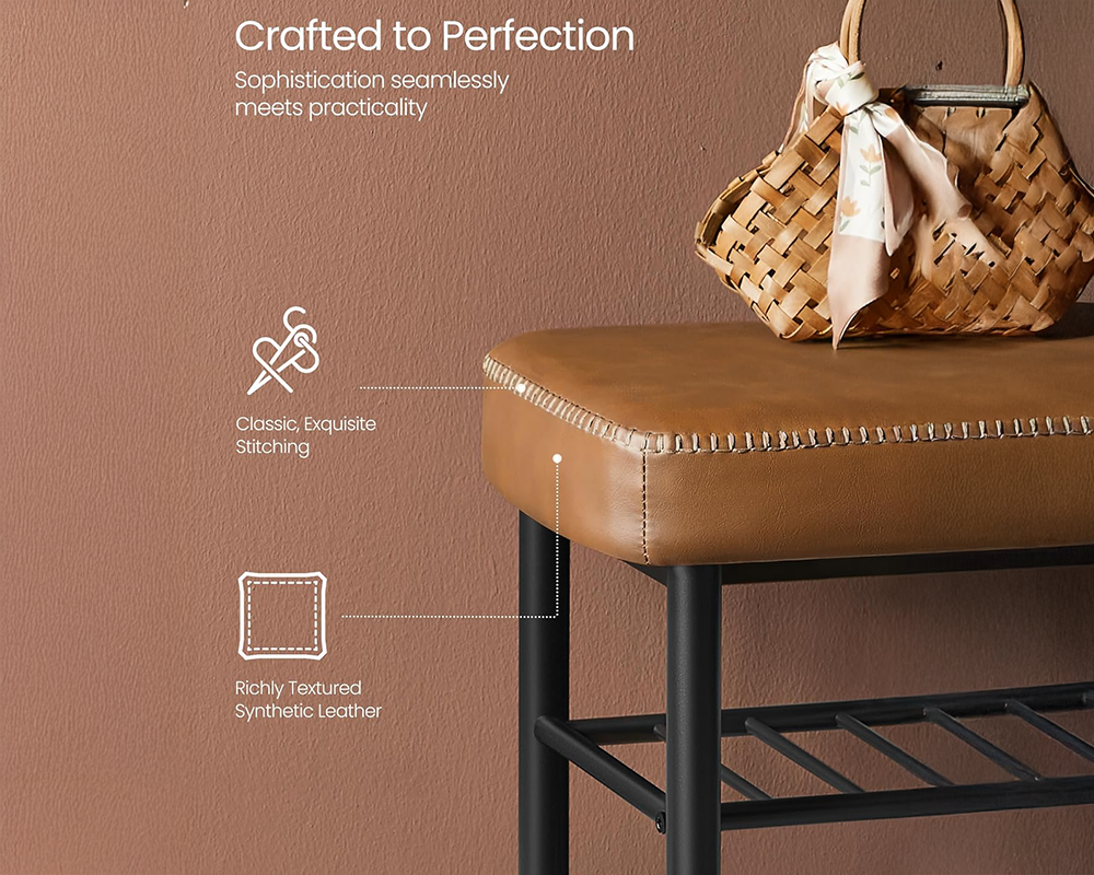 VASAGLE Caramel Brown Shoe Bench – 3-Tier Storage Rack