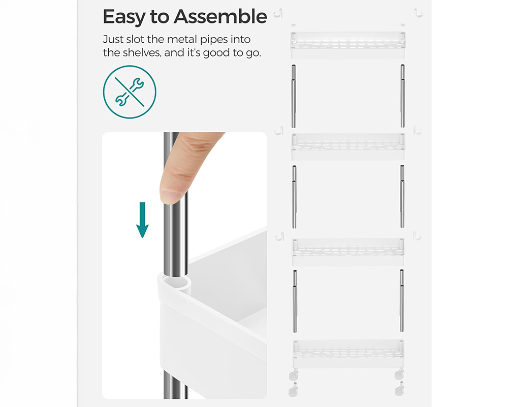 Kitchen Bathroom Storage Trolley Cart Foldable – 4-Tier Rolling Storage Cart for Home & Office