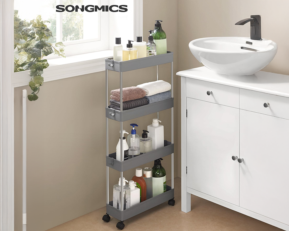 4 Tier Rolling Cart with Wheels Storage Basket Organizer Shelves