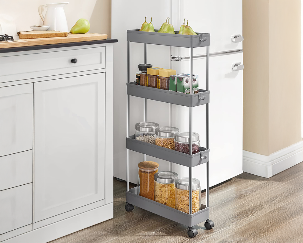 4 Tier Rolling Cart with Wheels Storage Basket Organizer Shelves