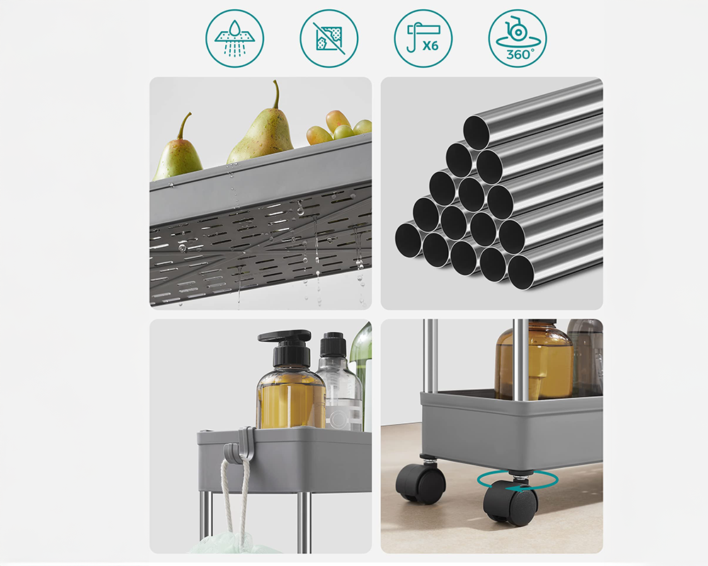 4 Tier Rolling Cart with Wheels Storage Basket Organizer Shelves