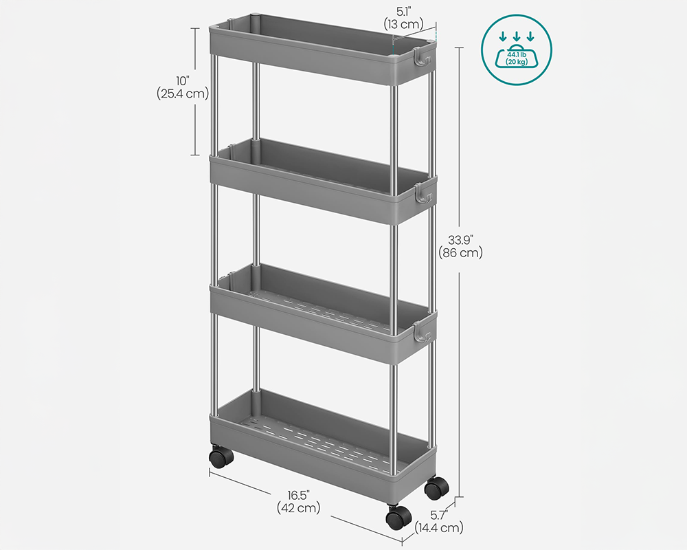 4 Tier Rolling Cart with Wheels Storage Basket Organizer Shelves