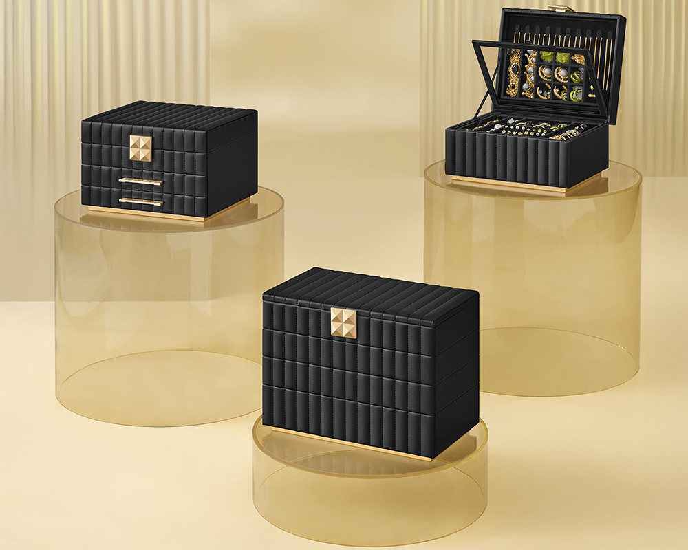 3-Tier Jewellery Box with Mirror - Ink Black