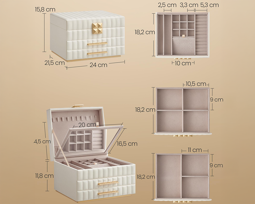 3-Tier Jewellery Box with Mirror