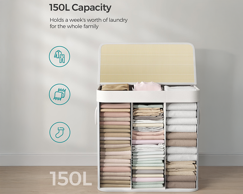 Laundry Hamper 150L Foldable Laundry Hamper with Lid & Liner