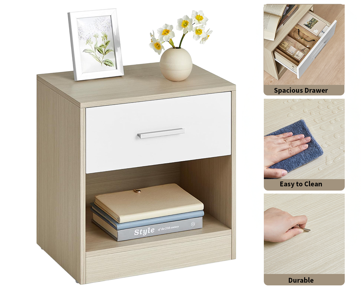 VASAGLE Nightstand with Drawer and Open Compartment Bedside Table