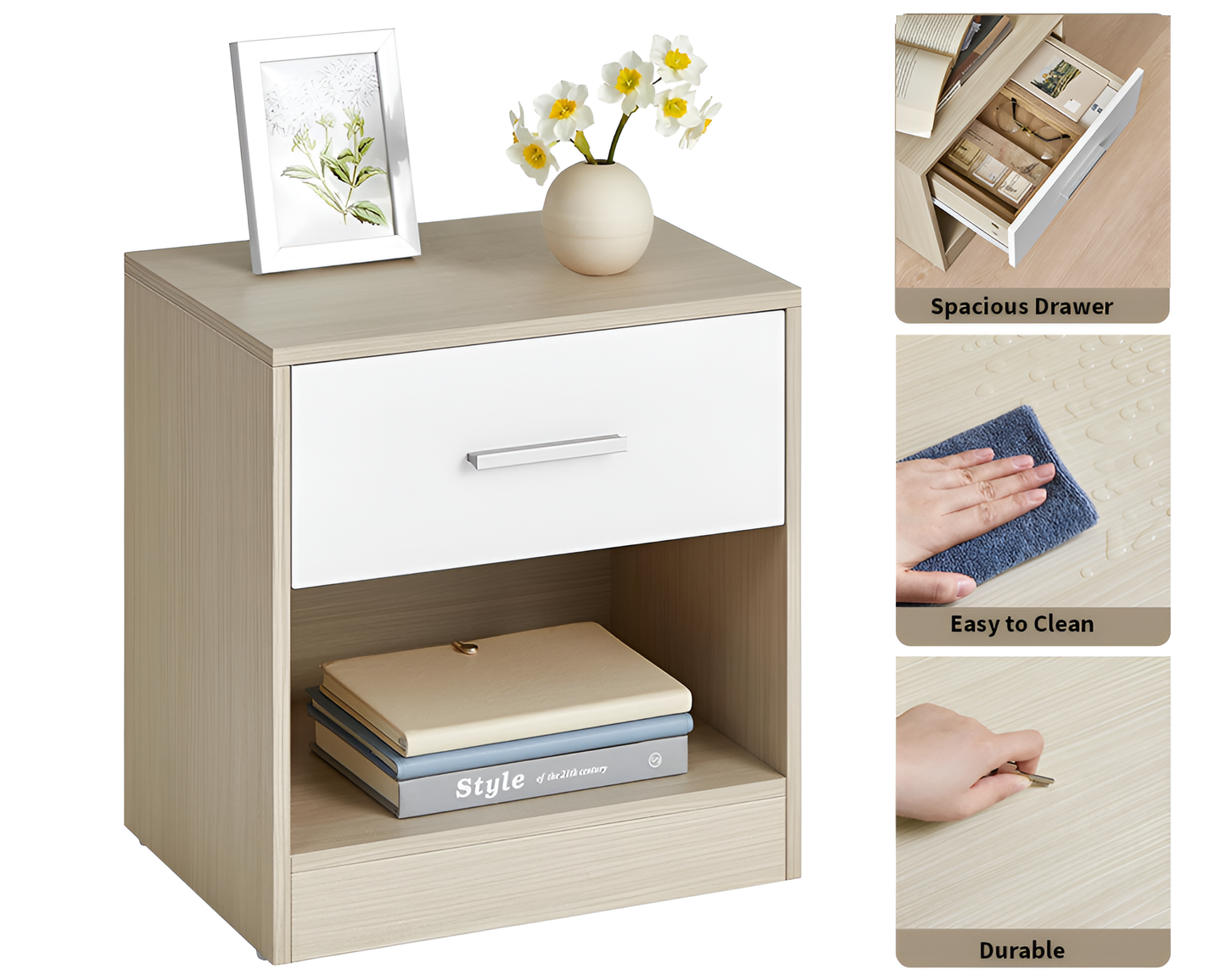 VASAGLE Nightstand with Drawer and Open Compartment Bedside Table