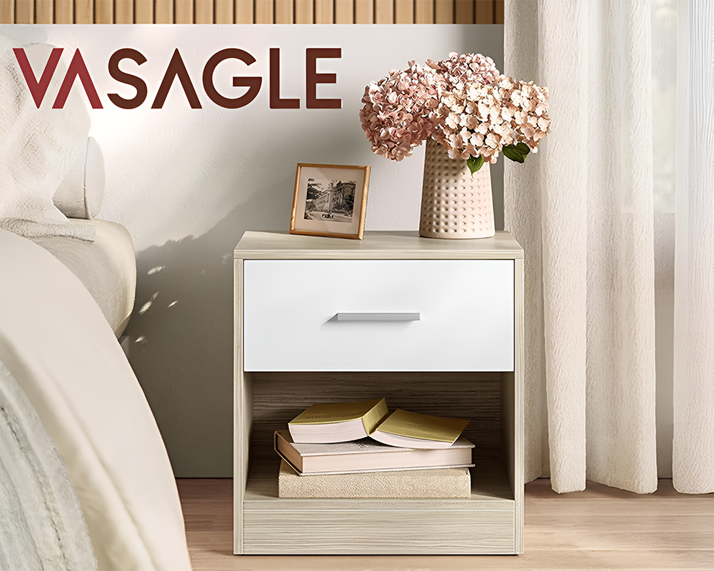 VASAGLE Nightstand with Drawer and Open Compartment Bedside Table