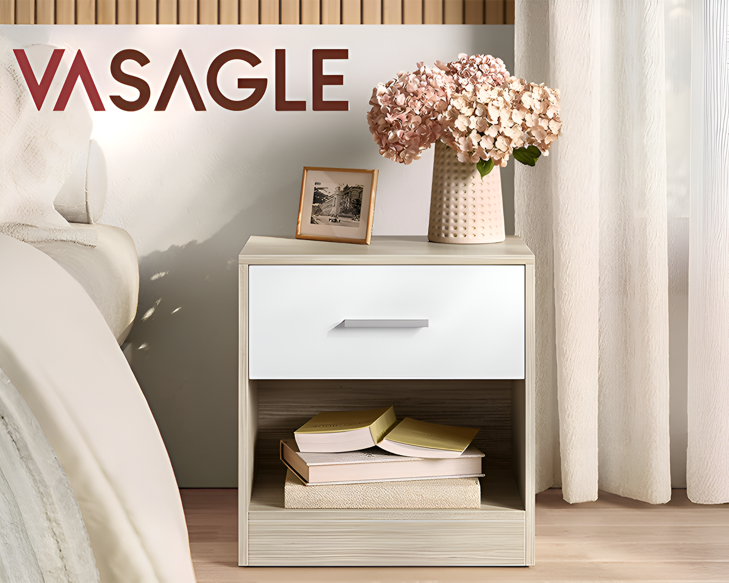 VASAGLE Nightstand with Drawer and Open Compartment Bedside Table
