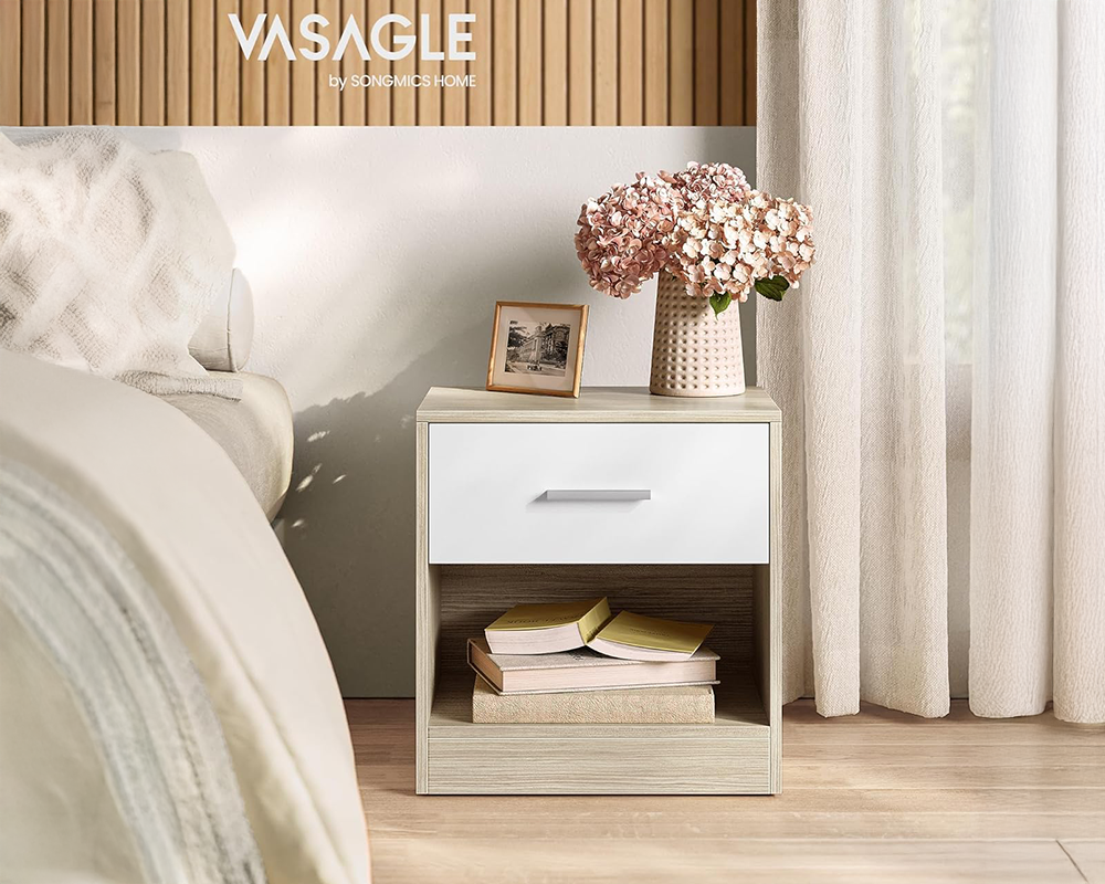 VASAGLE Nightstand with Drawer and Open Compartment Bedside Table