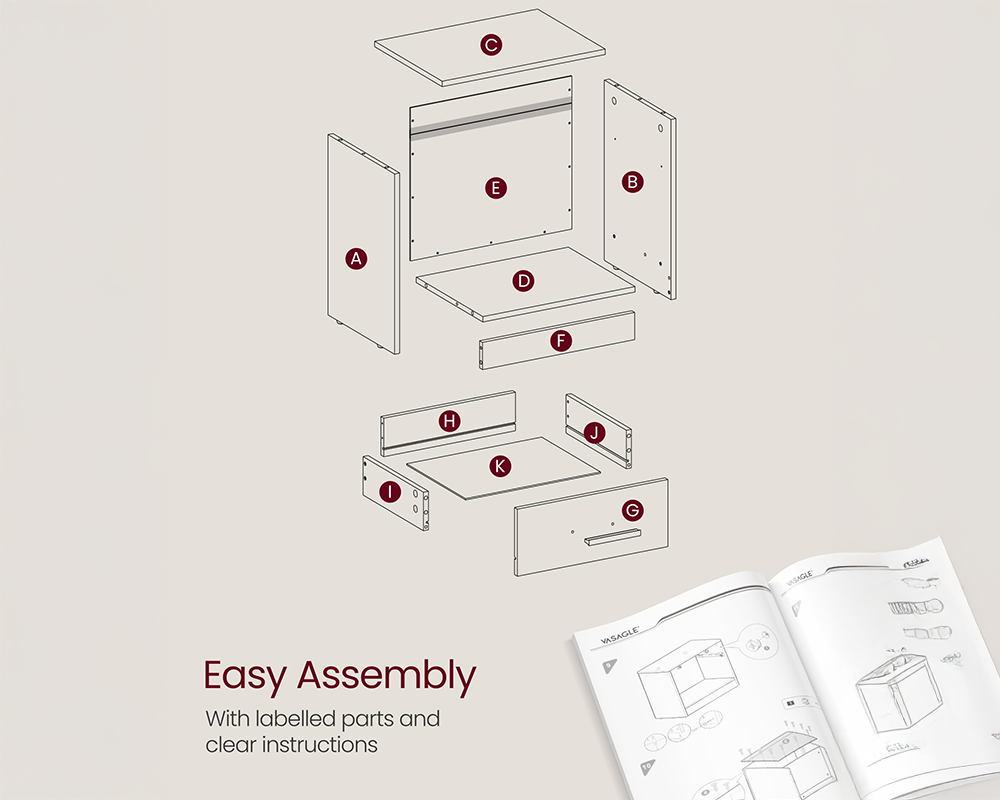 VASAGLE Nightstand with Drawer and Open Compartment Bedside Table