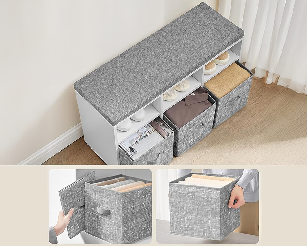 VASAGLE Shoe Bench Storage Cabinet with Cushion