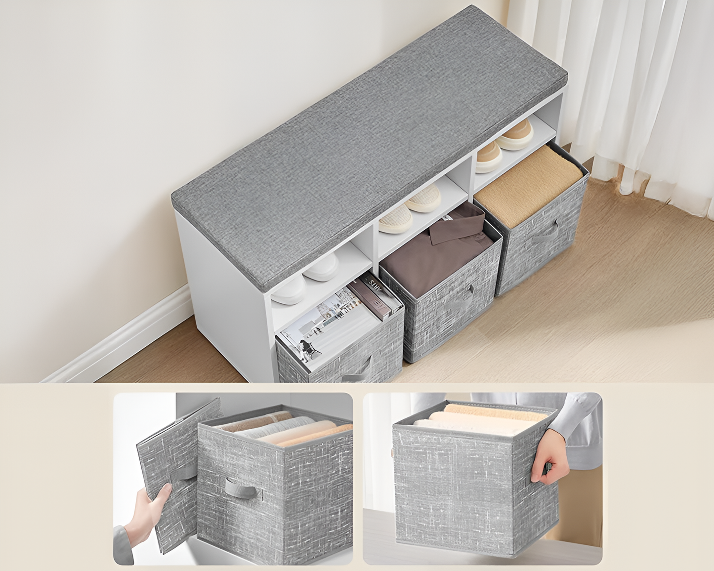 VASAGLE Shoe Bench Storage Cabinet with Cushion