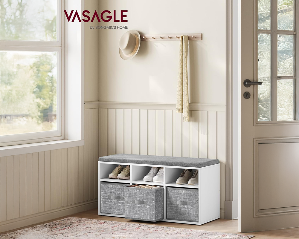 VASAGLE Shoe Bench Storage Cabinet with Cushion