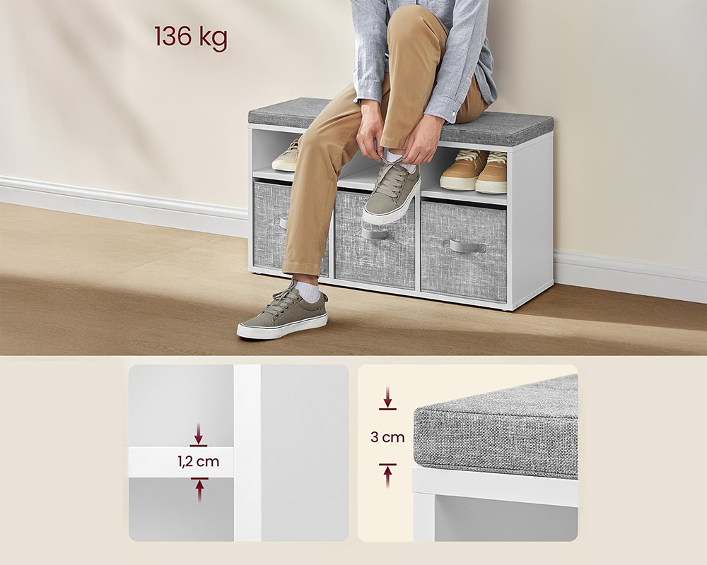 VASAGLE Shoe Bench Storage Cabinet with Cushion