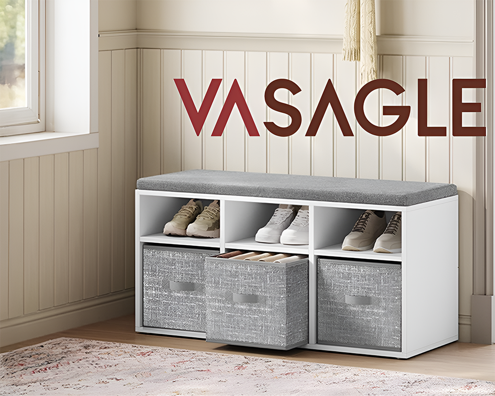 VASAGLE Shoe Bench Storage Cabinet with Cushion