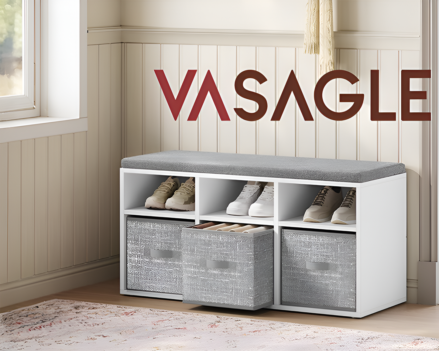 VASAGLE Shoe Bench Storage Cabinet with Cushion